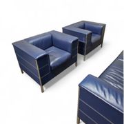 Poltrona Frau set / dark blue leather / Talus / sofa - chairs - / 3 seater / 2 x lounge chair