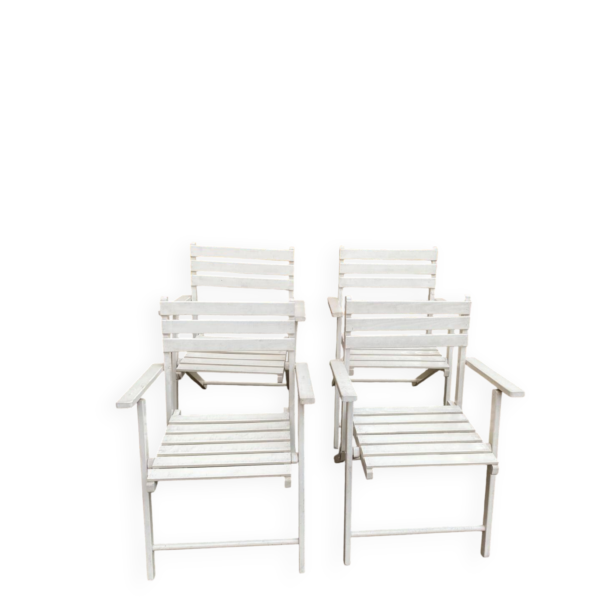 4 folding garden chairs in solid white wood