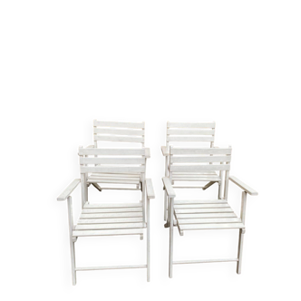 4 folding garden chairs in solid white wood