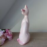 Large Vintage Pink Ceramic Cat Statue from the 1970s/1980s