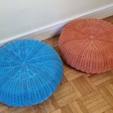 Pair of vintage blue and orange Ikea poufs, 80s