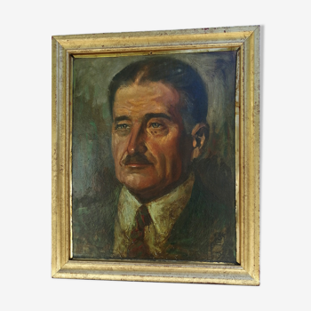Portrait of a man with an oil mustache on panel signed Pierre Piget 1953