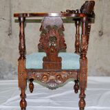 Neo-Renaissance corner armchair in carved walnut