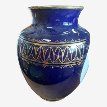Vase de sol Thürigen porcelaine de Saxe probablement vers 1970 bleu cobalt