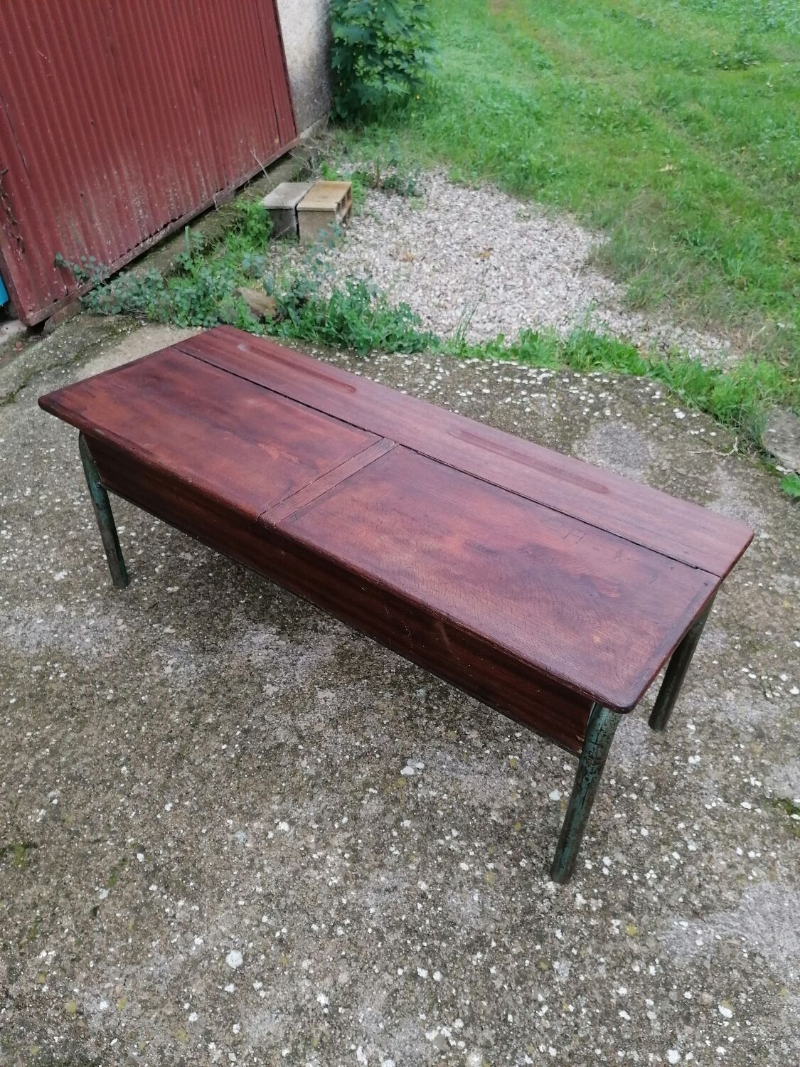Vintage school desk coffee table with chests