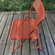 VINTAGE 70S FOLDING CHAIR, RED METAL, PERFORATED TOLE, POP