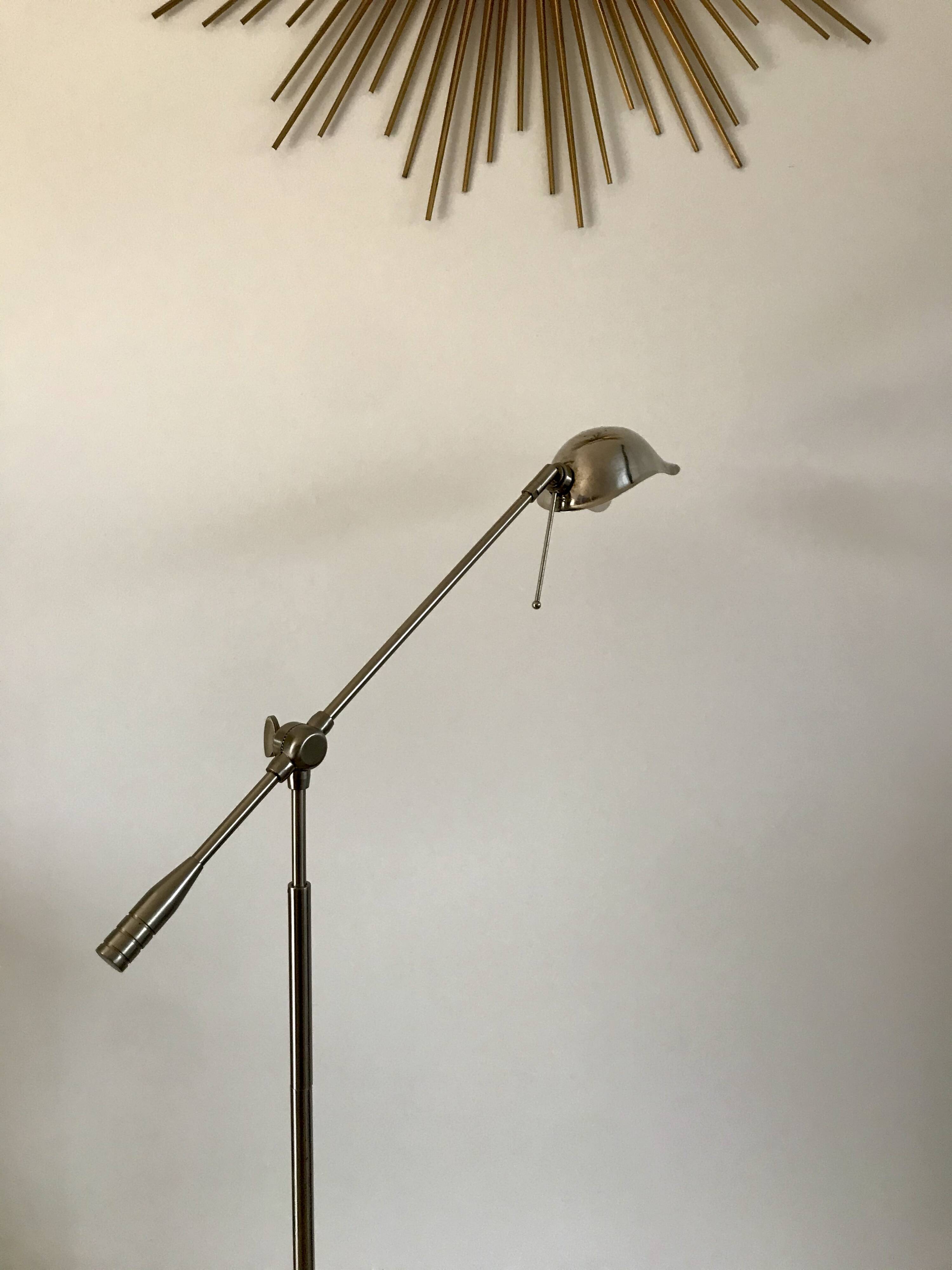 Pivoting brushed aluminum floor lamp from the 70s