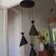 Vintage large chandelier with 3 tulips in black and gold Diabolo.