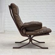 Fauteuil en cuir de meuble marron, années 1970, design scandinave,