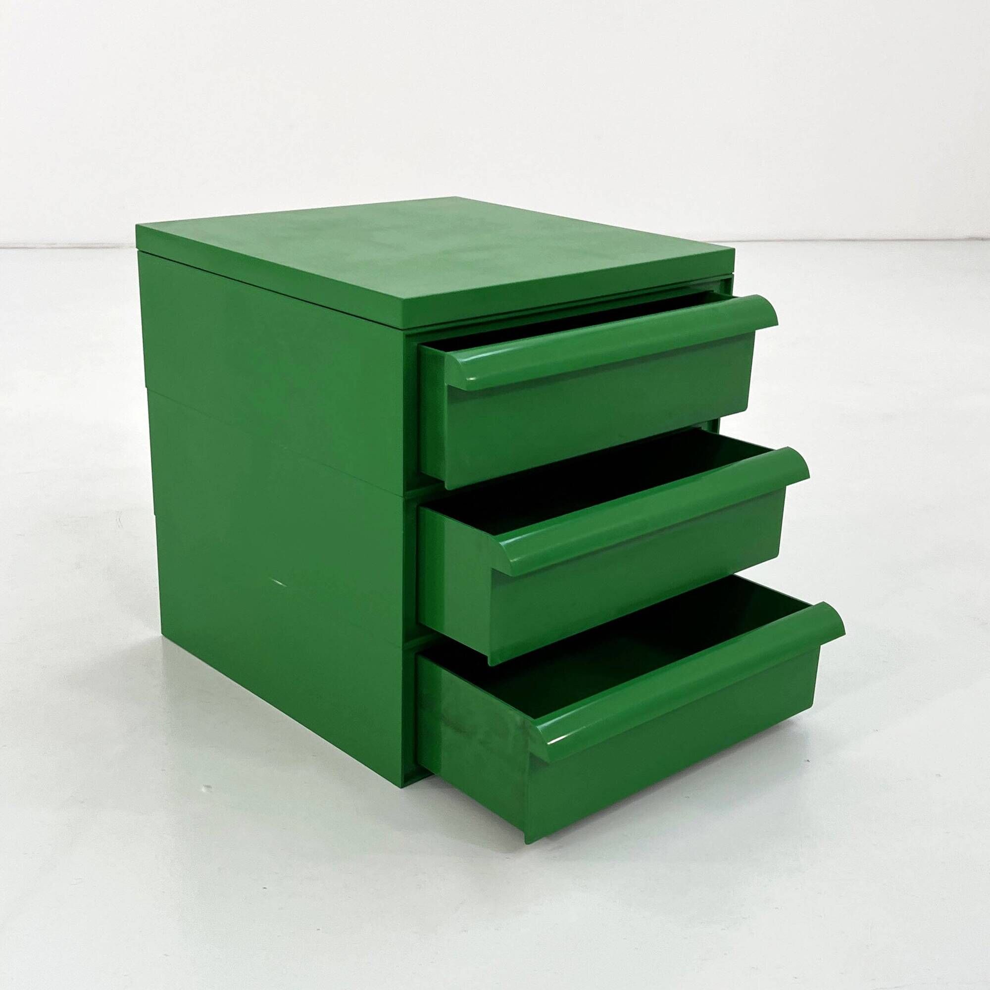 Green plastic 3-drawer chest by Simon Fussell for Kartell, 1970.