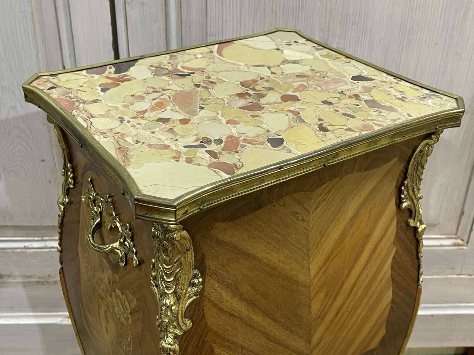 Louis XV style bedside table in rosewood and oak from the 70s with marble top