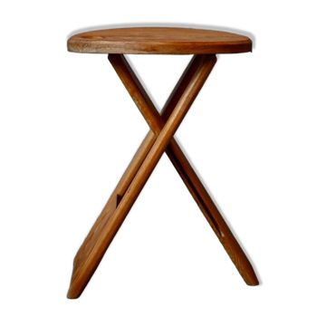 Tabouret pliant Roger Tallon en pin massif édition Sentou, années 70