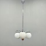 Art Deco Chandelier, Chrome, Walnut & Glass, 1930s