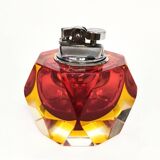 Cendrier vintage en verre de Murano facetté, jaune et rouge