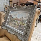 Watercolor landscape painting signed Robert Rutz original Montparnasse frame