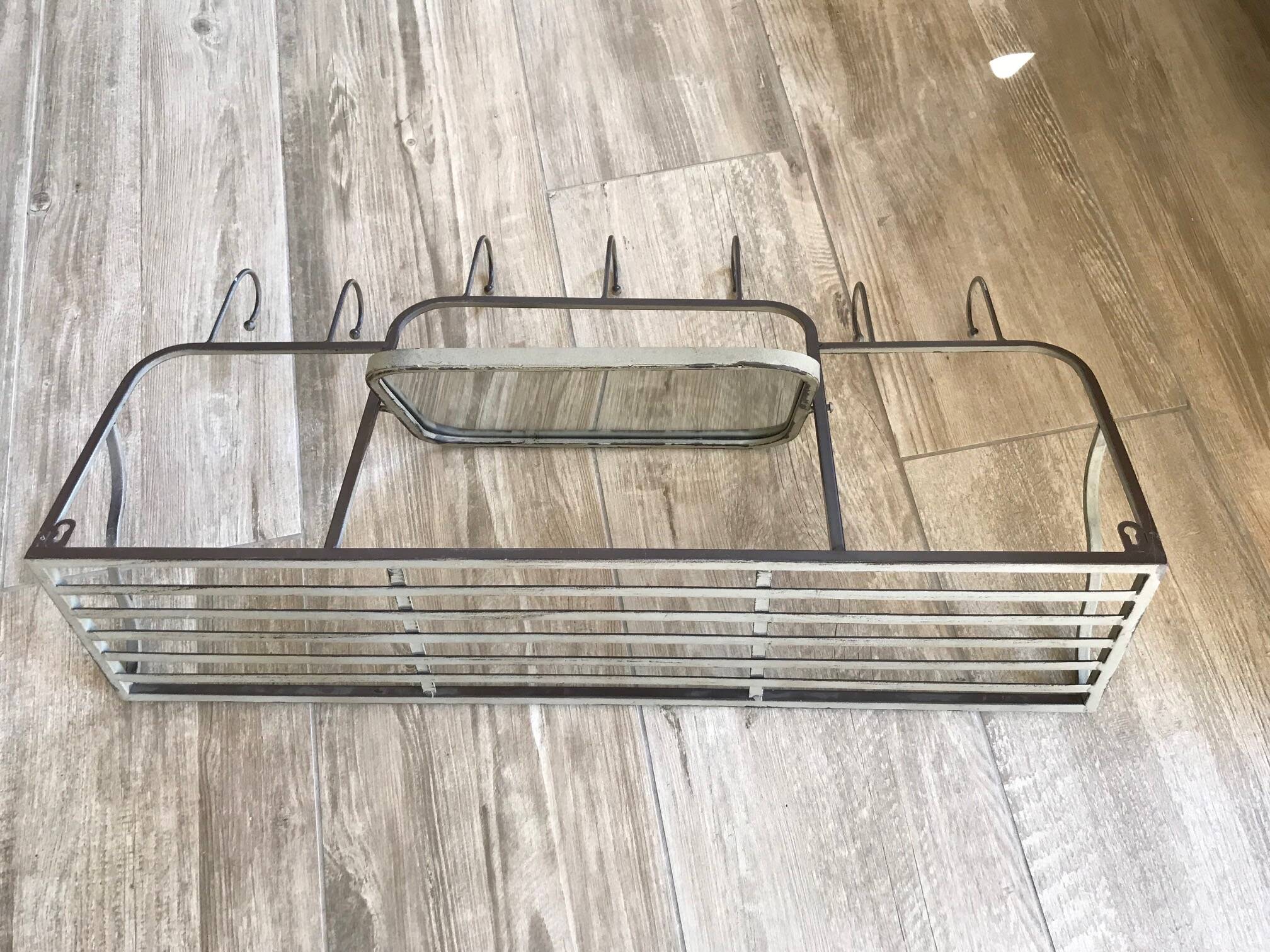 Gray-green patinated metal hat rack