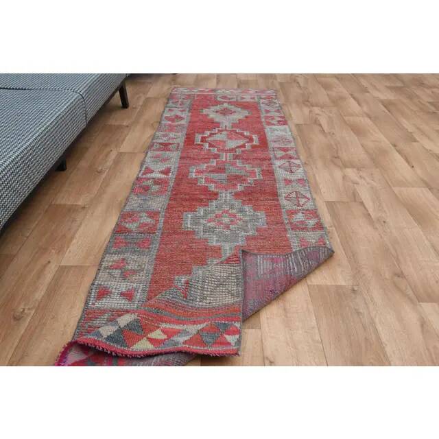 1970s Vintage Turkish Oushak Handmade Wool Cotton Pink Runner Rug 82x304