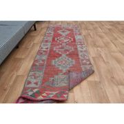 1970s Vintage Turkish Oushak Handmade Wool Cotton Pink Runner Rug 82x304