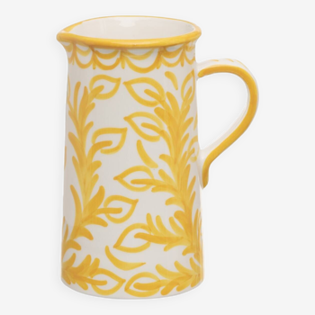 Large hand painted yellow pitcher