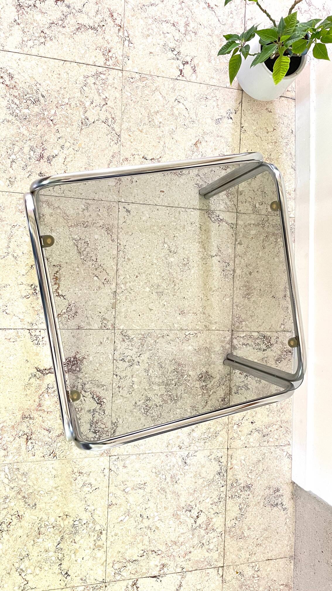 1970s coffee table glass and chrome steel