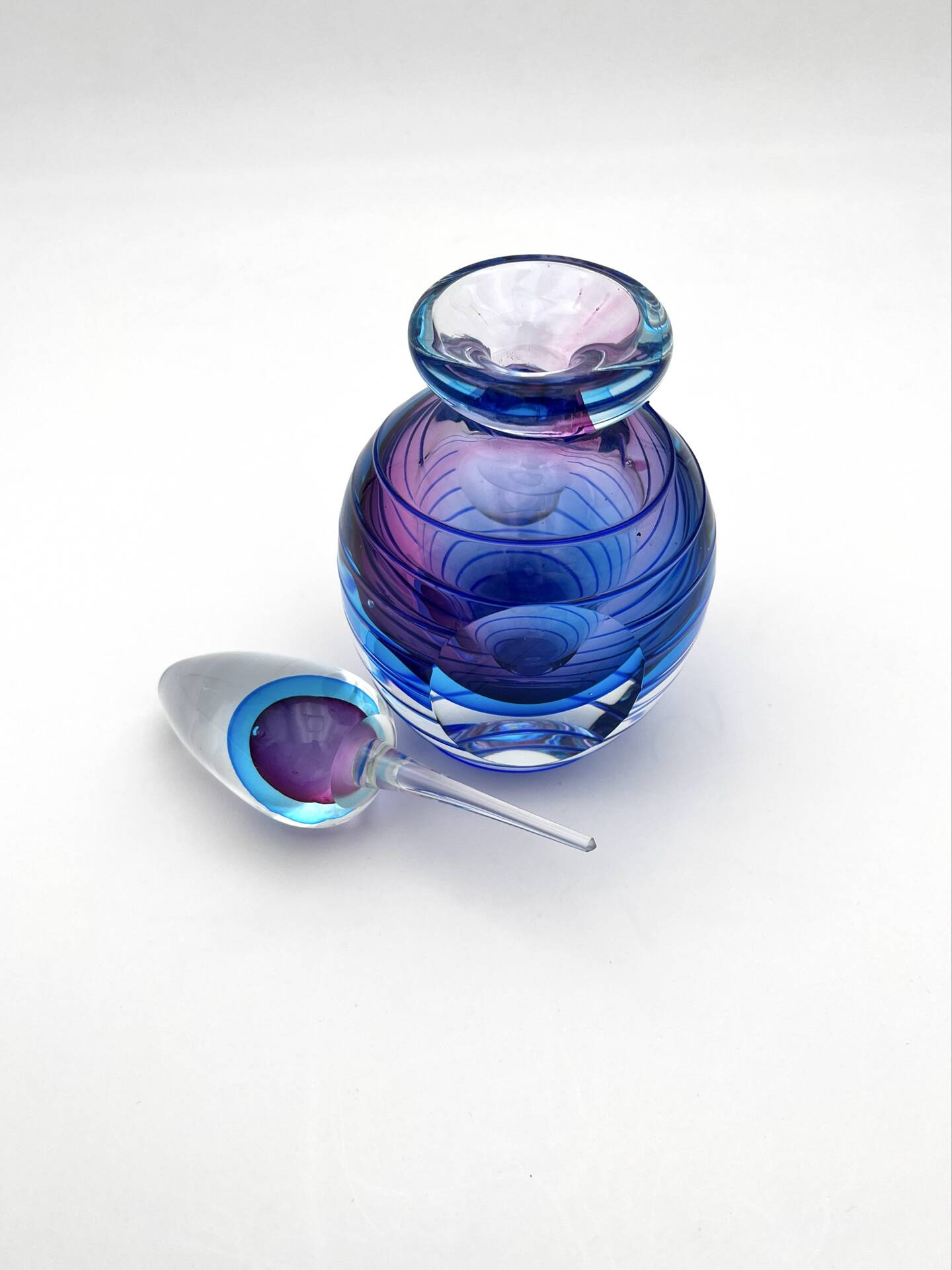 Murano Sommerso Perfume Bottle Signed with Polished Glass Faces 19cm