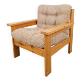 Vintage Brutalist Armchair in Pine and Fabric, 1970s