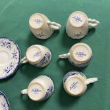 Set of 6 cups and under cups Lancaster Sarreguemines ceramic decorations flowers
