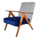 Original restored armchair Compas, 1960s, blue velvet, pied de poule