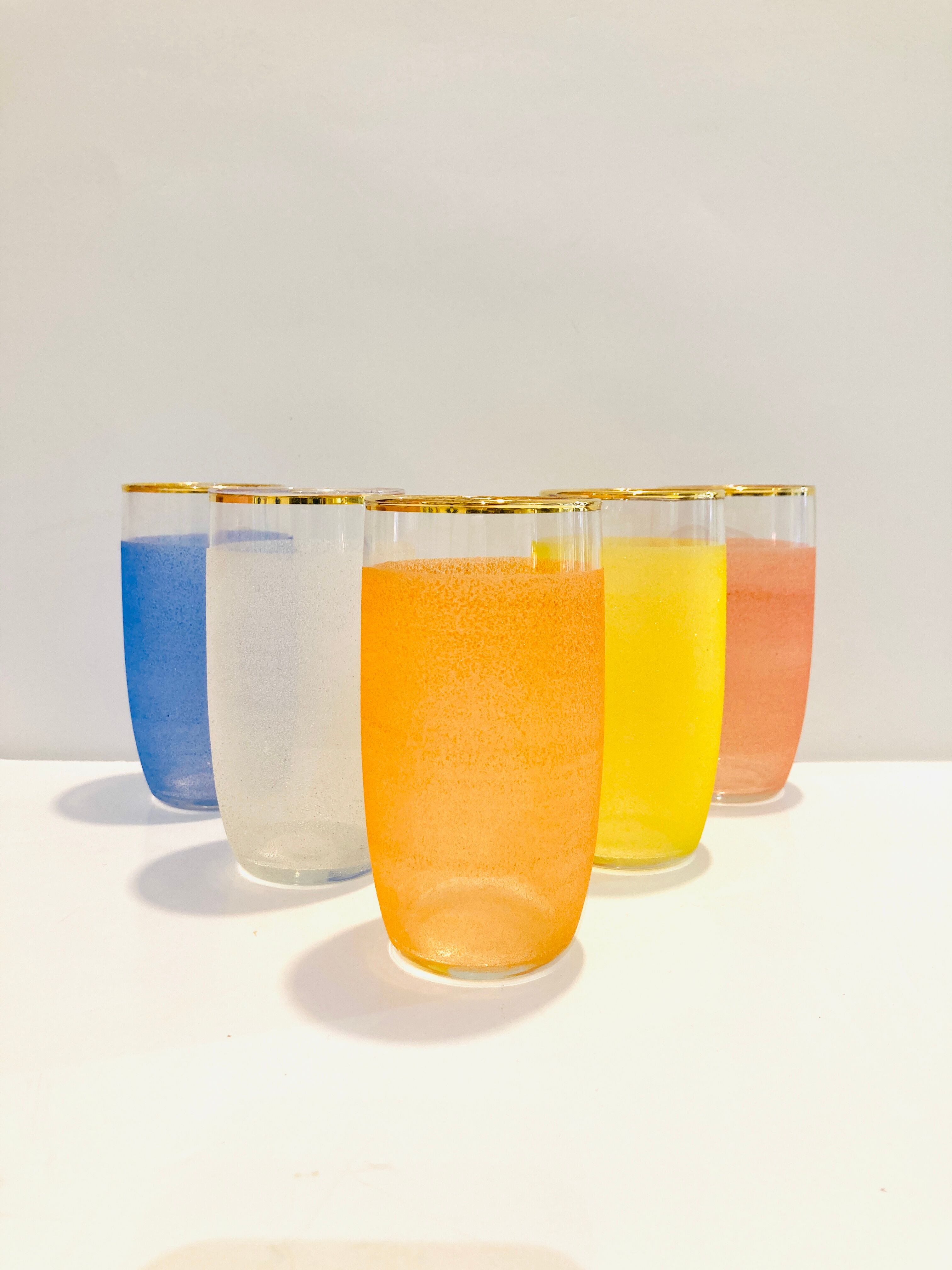 X5 multicolor granite glasses from the 50s/retro/kitchen/vintage