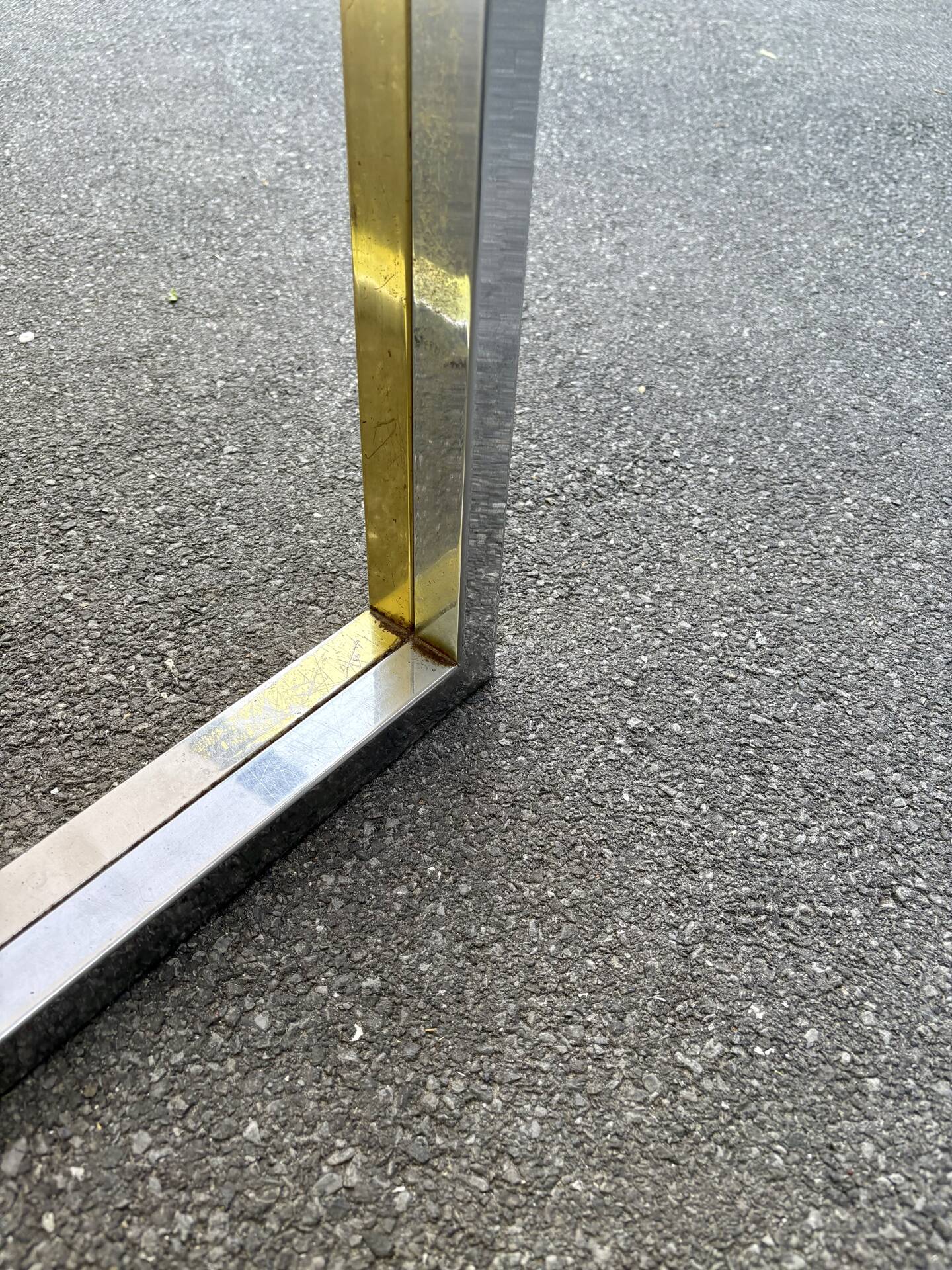 Vintage design dining table in smoked glass & chrome metal