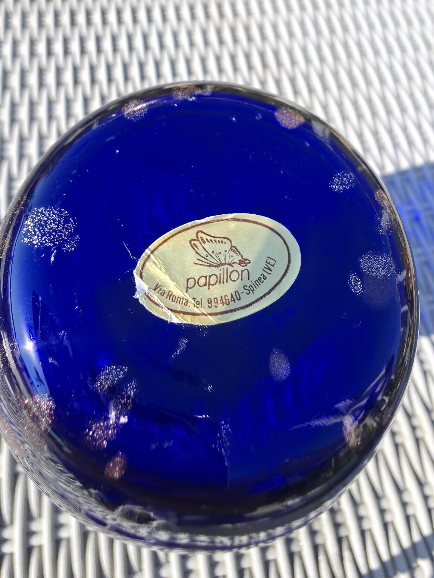 Vase Amphore Murano Vintage – Bleu Cobalt & Inclusions d’Or – 1970