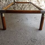 Table design bass, vintage, 70s wood and smoked glass