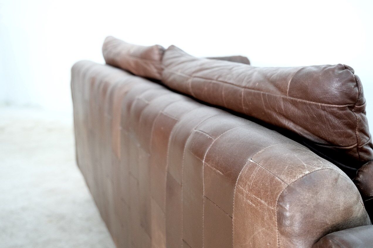 Mid-century patchwork leather sofa in the style of De Sede, 1970s
