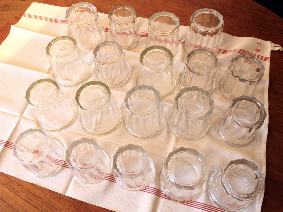 Set of 19 old jam jars