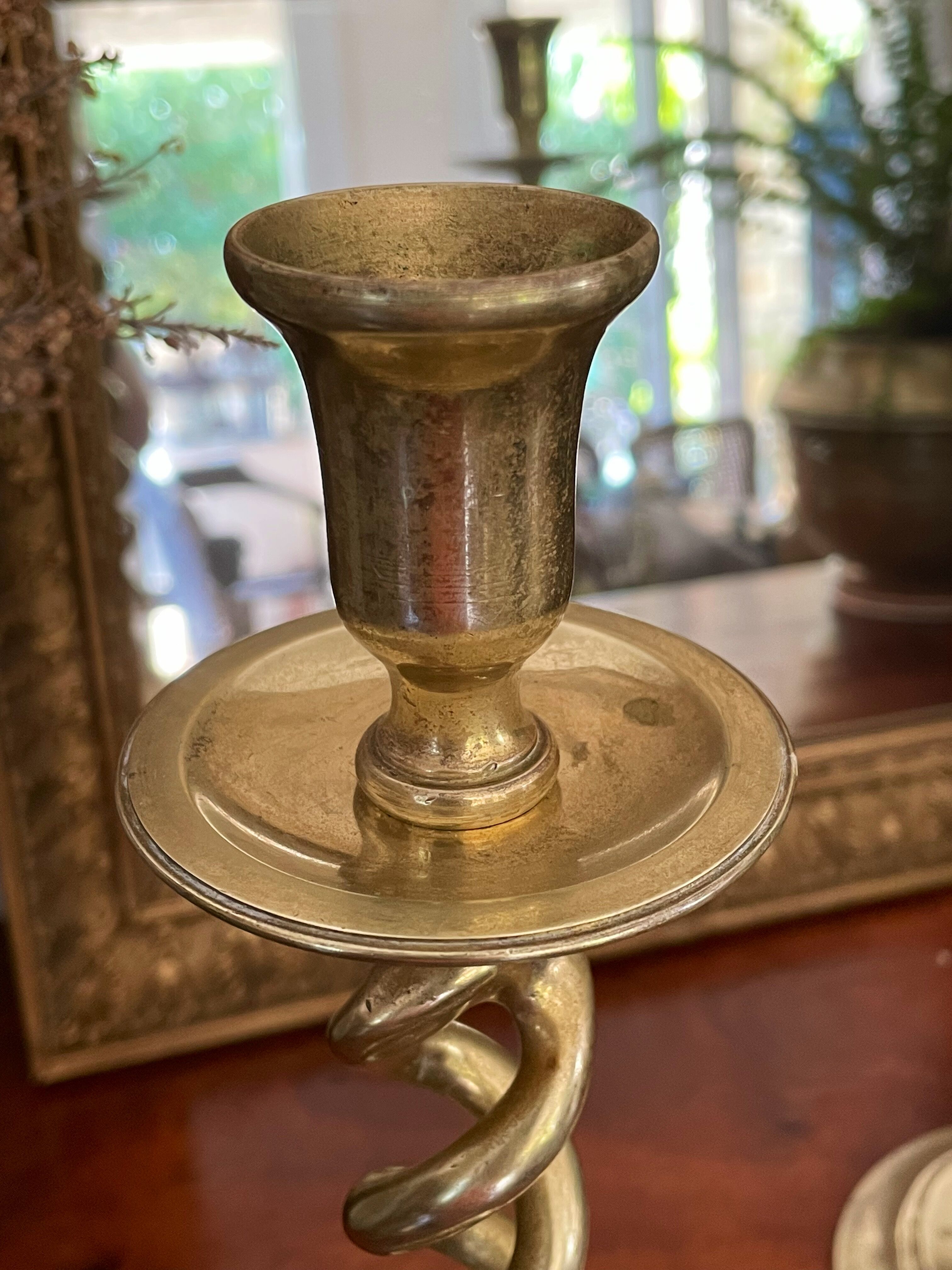 Old pair of twisted candle holders in gilded bronze 32.5cm