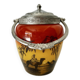 Art Deco biscuit jar in tango orange glass - Egypt Desert decor
