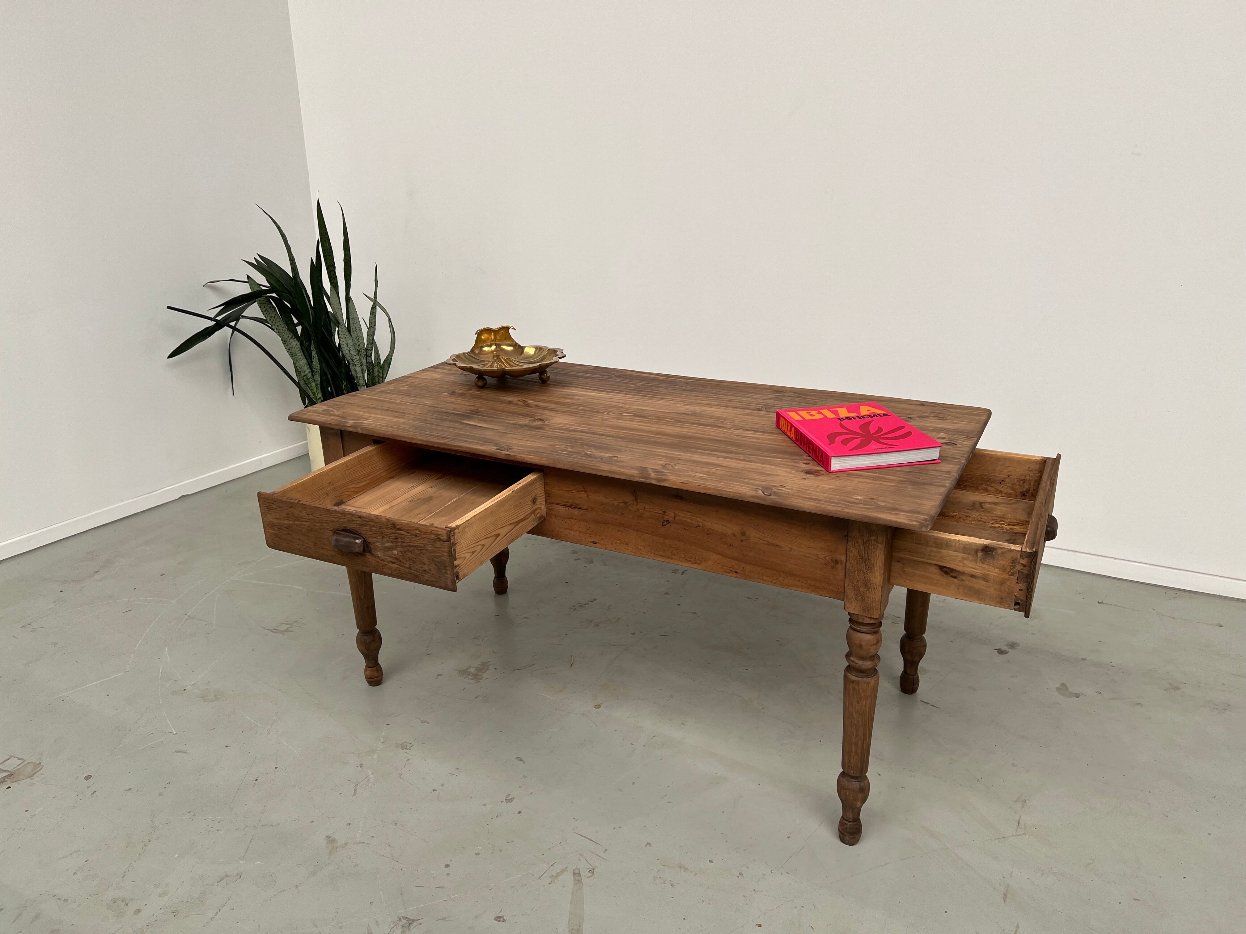 Table de travail de ferme en pin, des années 50