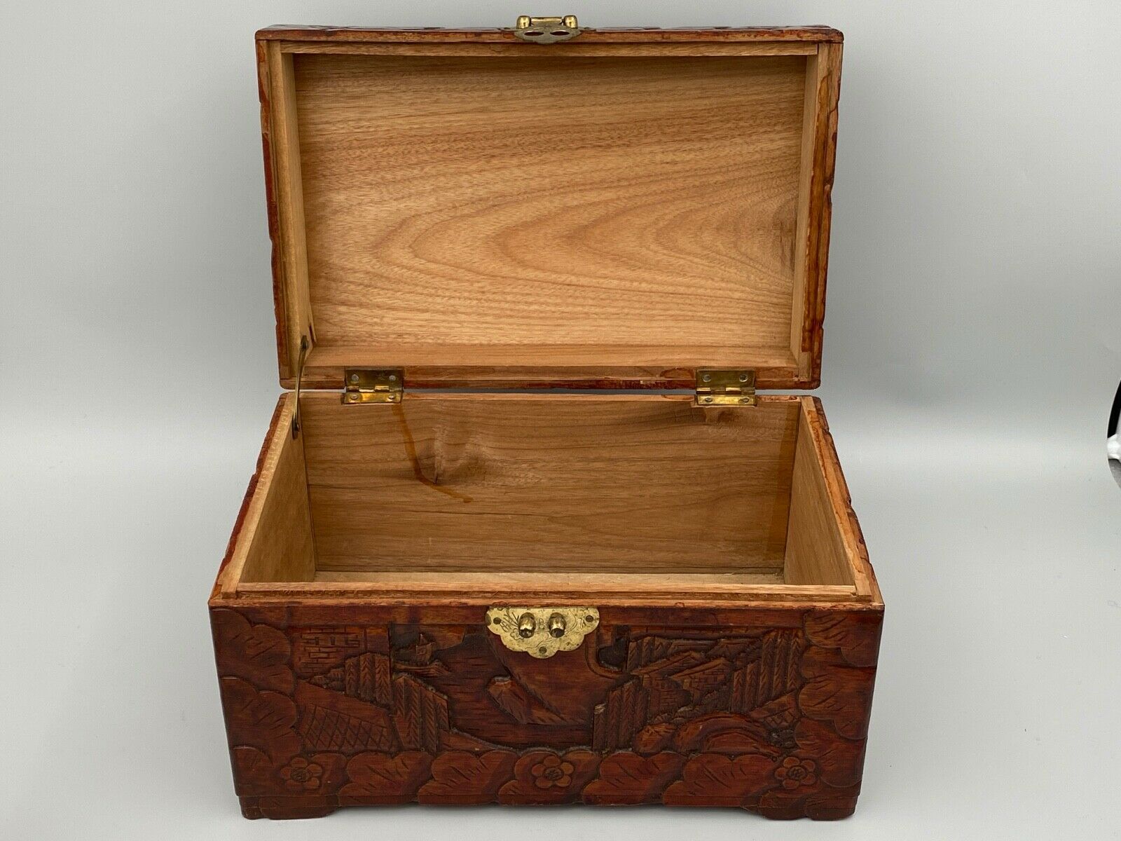 Wooden box carved china pagoda decoration