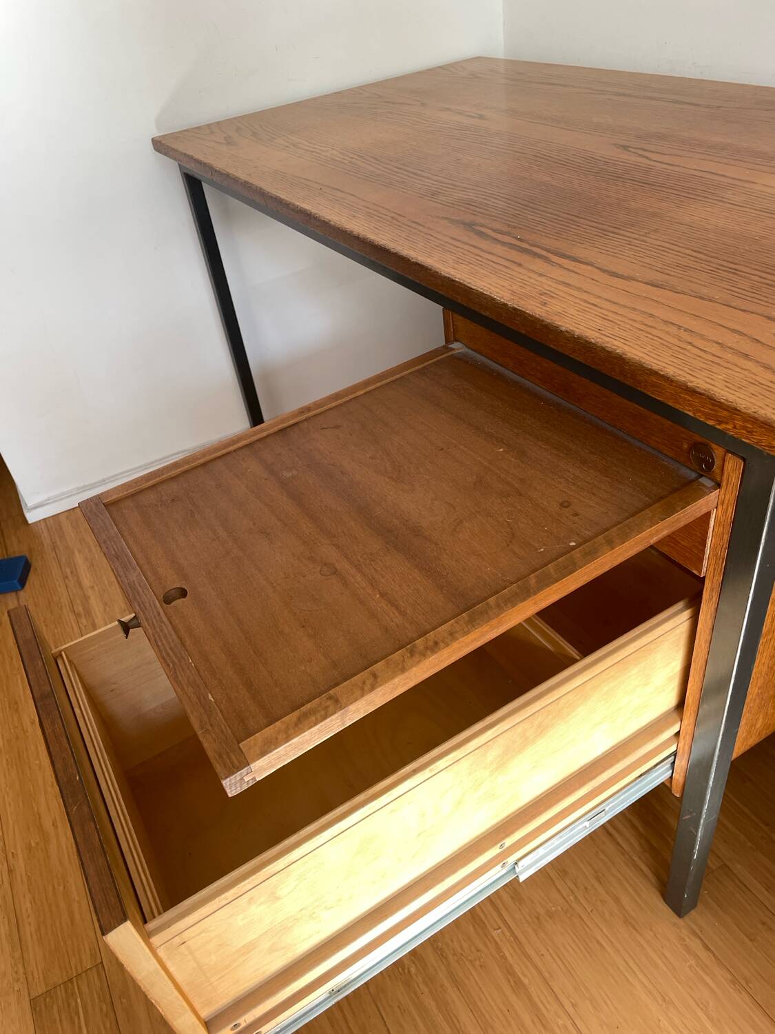 Teak and steel desk