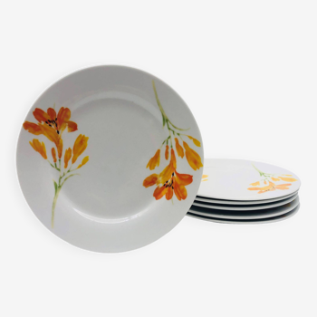 6 “Chriss G. Collection” porcelain dessert plates.