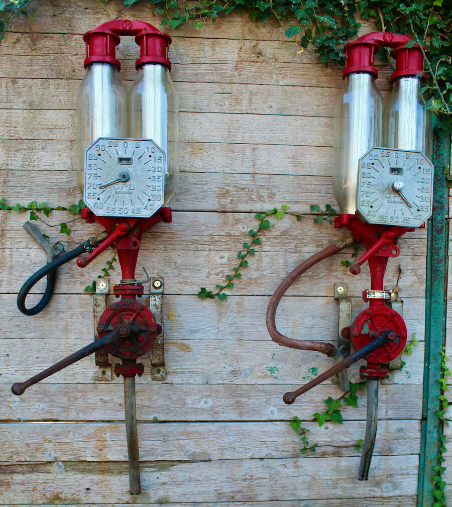 Pair of vintage petrol pumps from the japy brand, 1900
