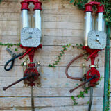 Pair of vintage petrol pumps from the japy brand, 1900