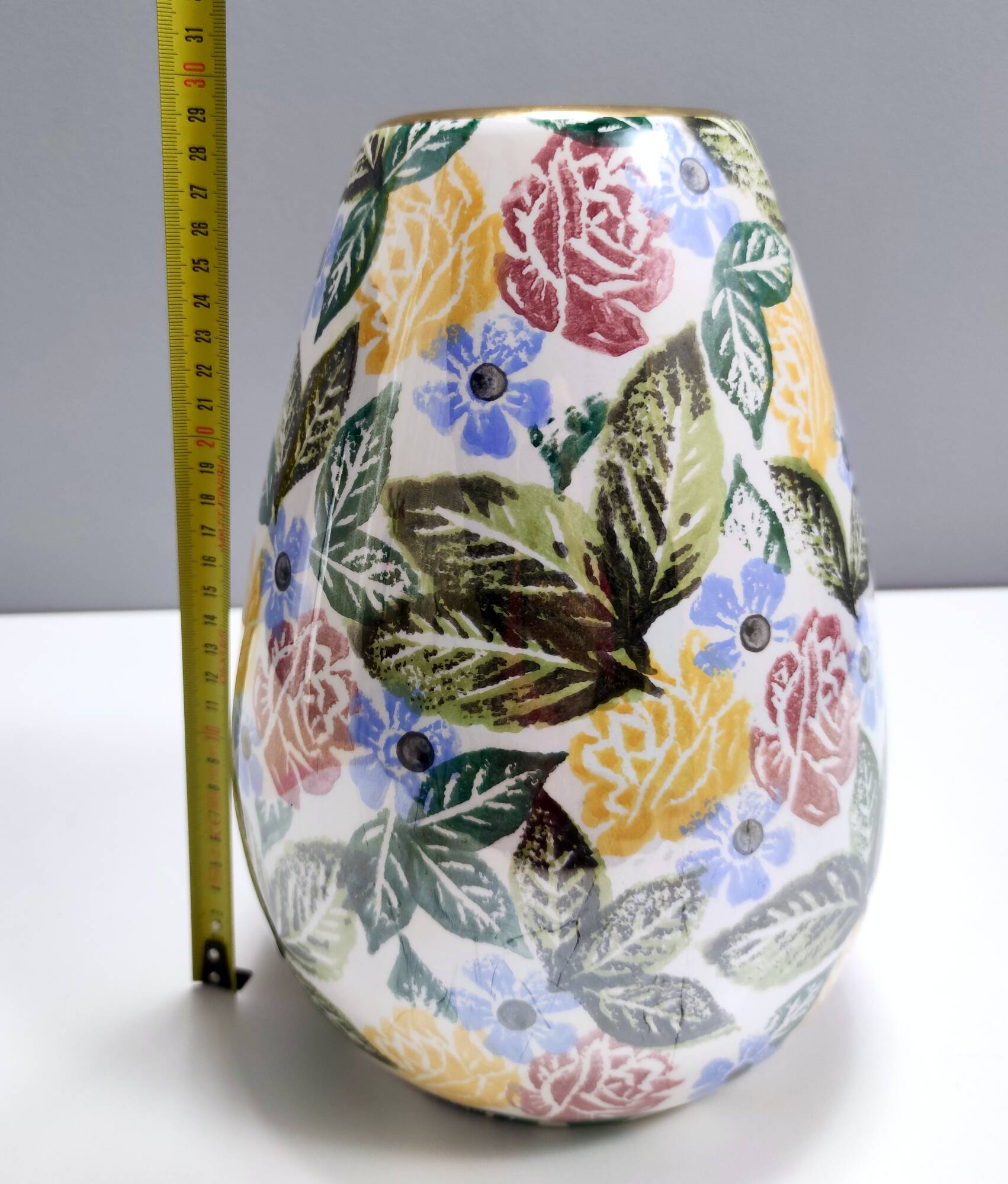 Painted Porcelain Flower Vase by Bassano with a Floral Pattern, Italy