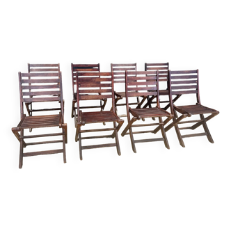 Set of 8 folding patio chairs in mahogany wood