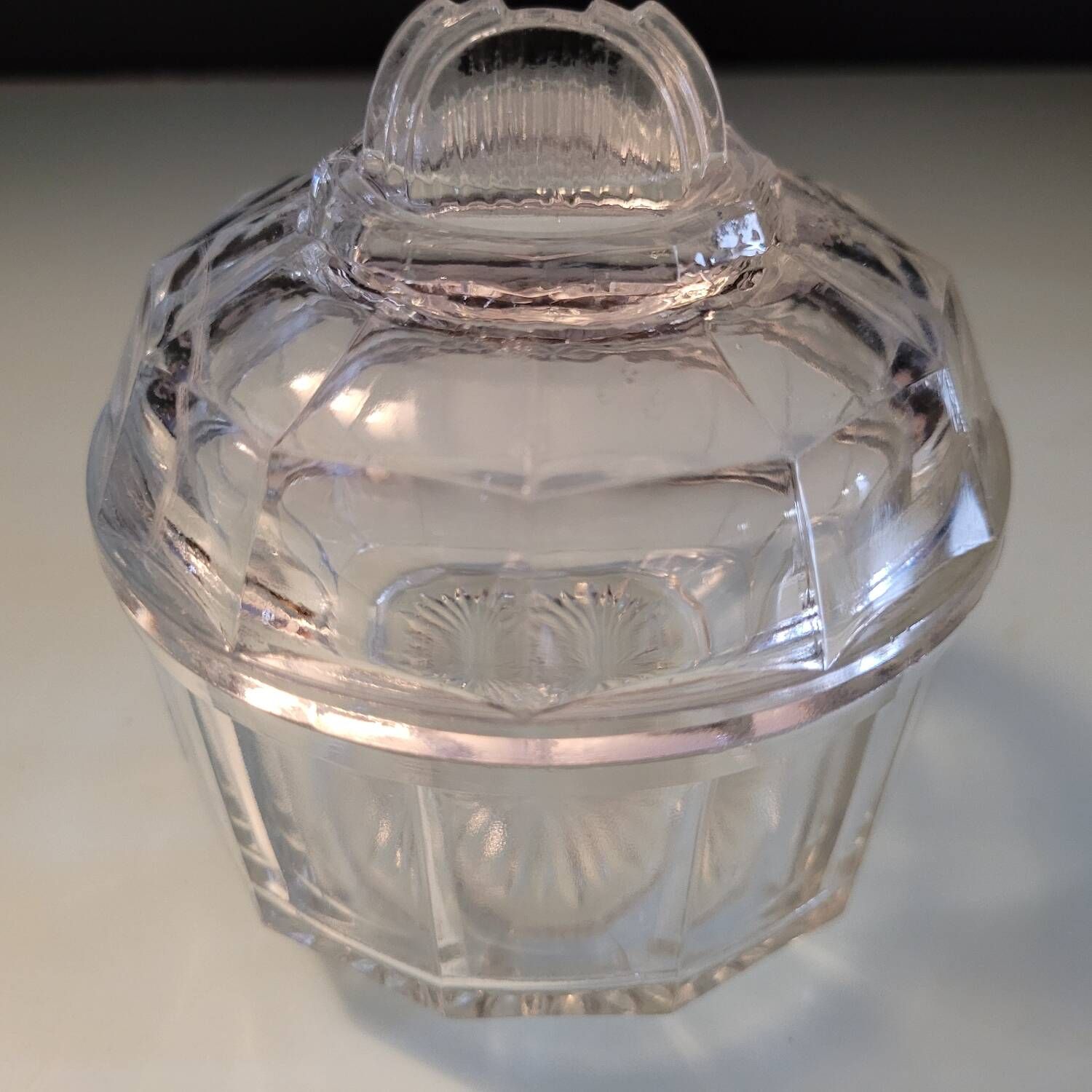 Antique sugar bowl in faceted molded glass – France, 1930s