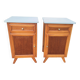Pair of oak bedside tables, a. 1950; compass base, vintage retro design