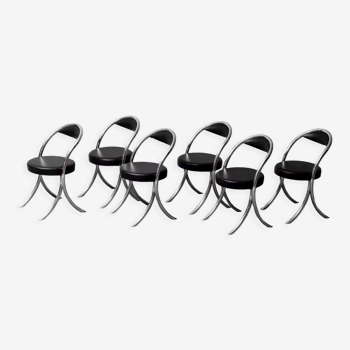 Ensemble de 6 chaises en métal et éco-cuir style 70s vintage moderne