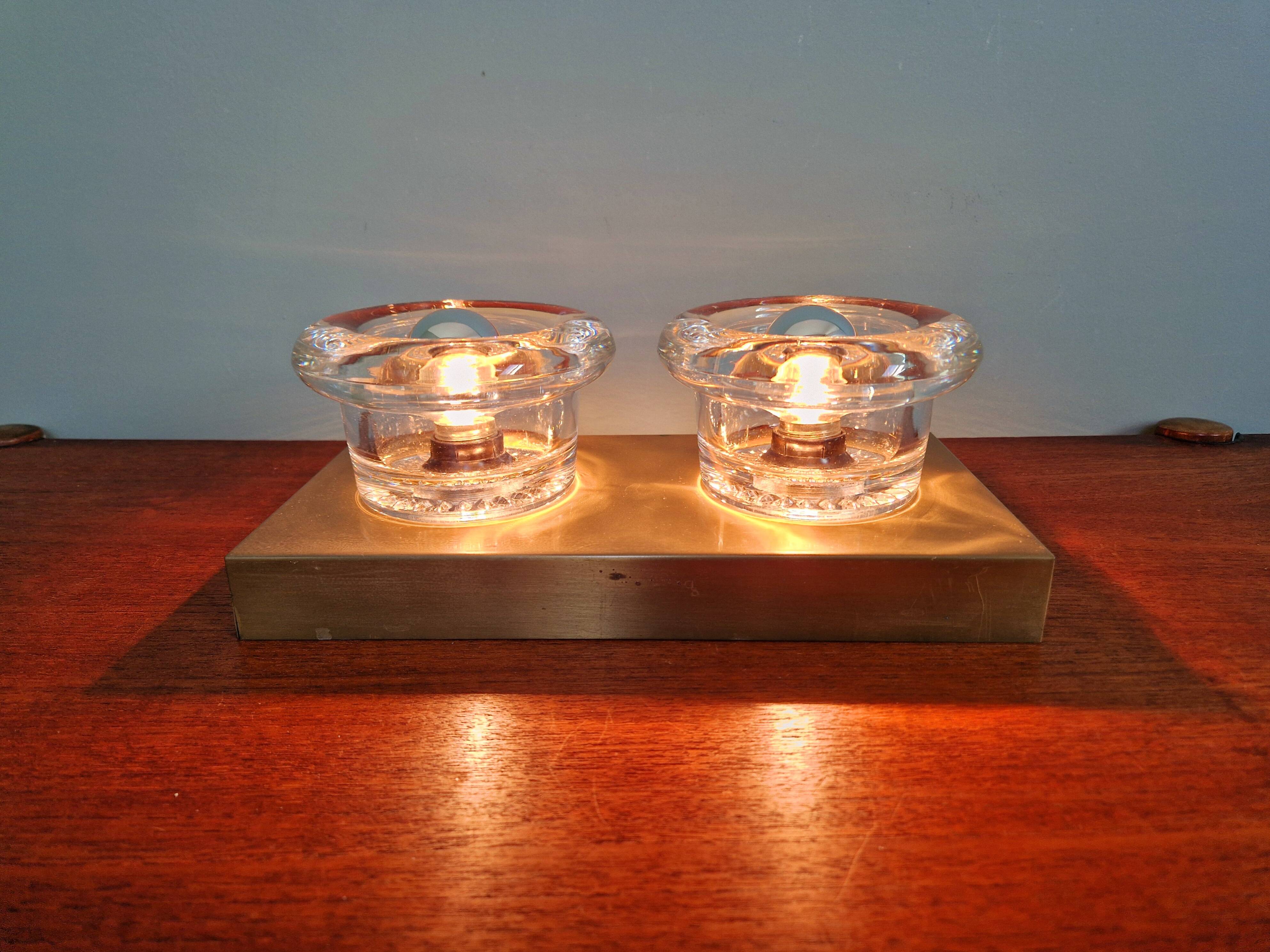 Double wall light in brass and glass, Space Age style, Cosack, 1970