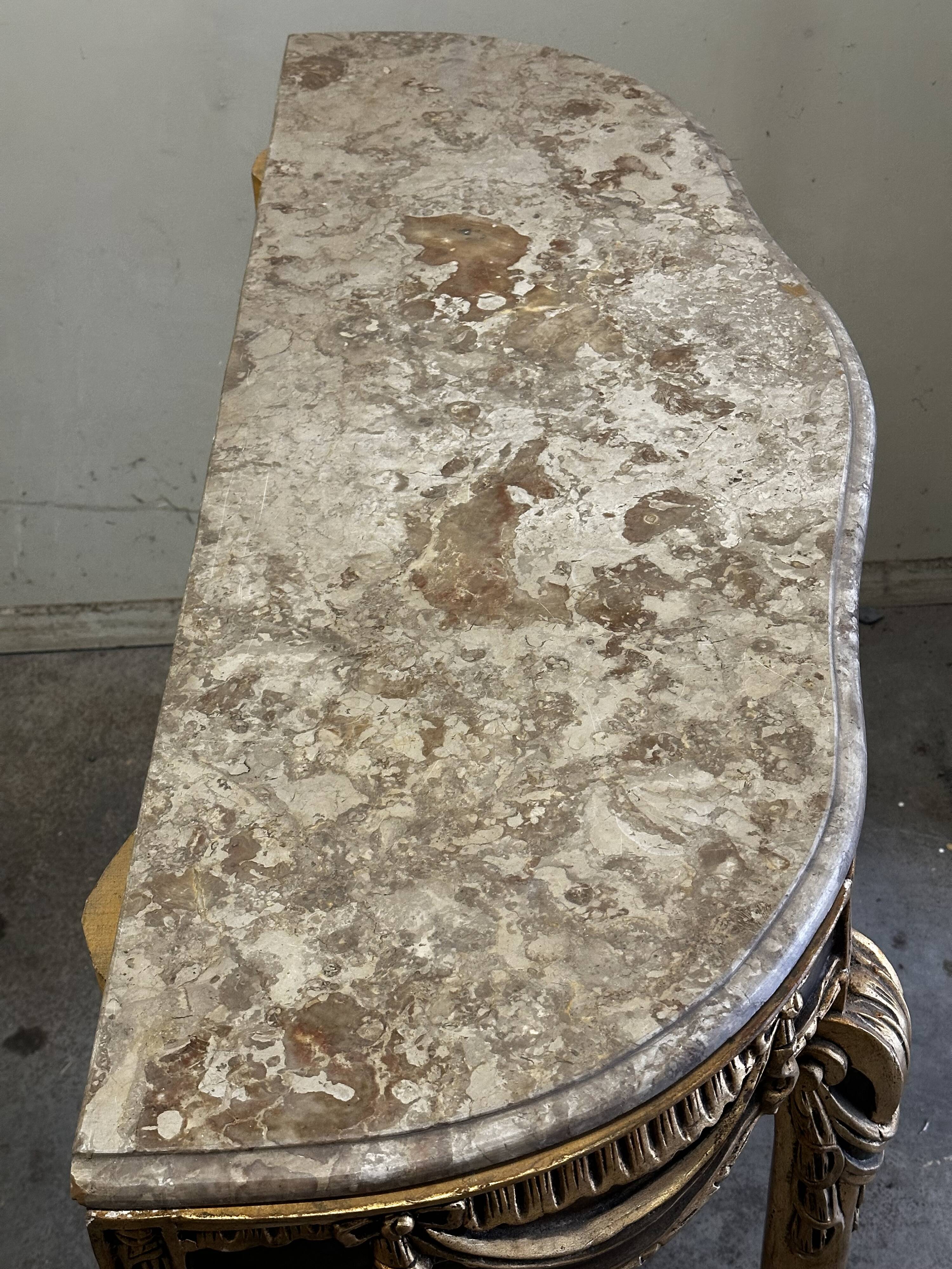 Hollywood Regency Console - Gilded Wood and Marble