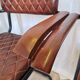 Set of 4 Vintage Quilted Leather Dining Chairs: Black Metal Base